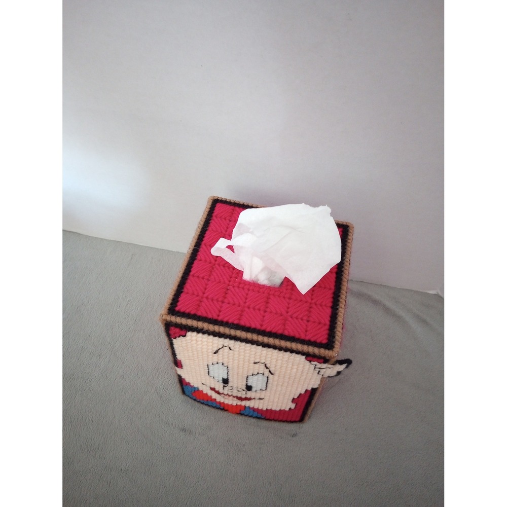 Handmade Plastic Canvas Porky Pig‎ Tissue Box Cover Holder - Picture 3 of 3